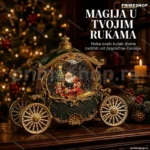 Muzička kugla sa kočijom i konjima — prazničná dekoracija