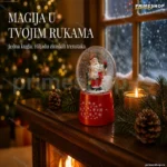 Snežna kugla sa Deda Mrazom, muzička, crvena osnova 21 cm