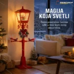 Svetiljka s Deda Mrazom i efektom snega, crvena, 140 cm