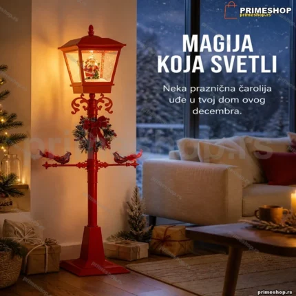 Svetiljka s Deda Mrazom i efektom snega, crvena, 140 cm
