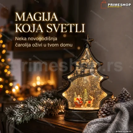 Dekorativna svetleća jelka za sto sa muzikom i rotirajućom scenom