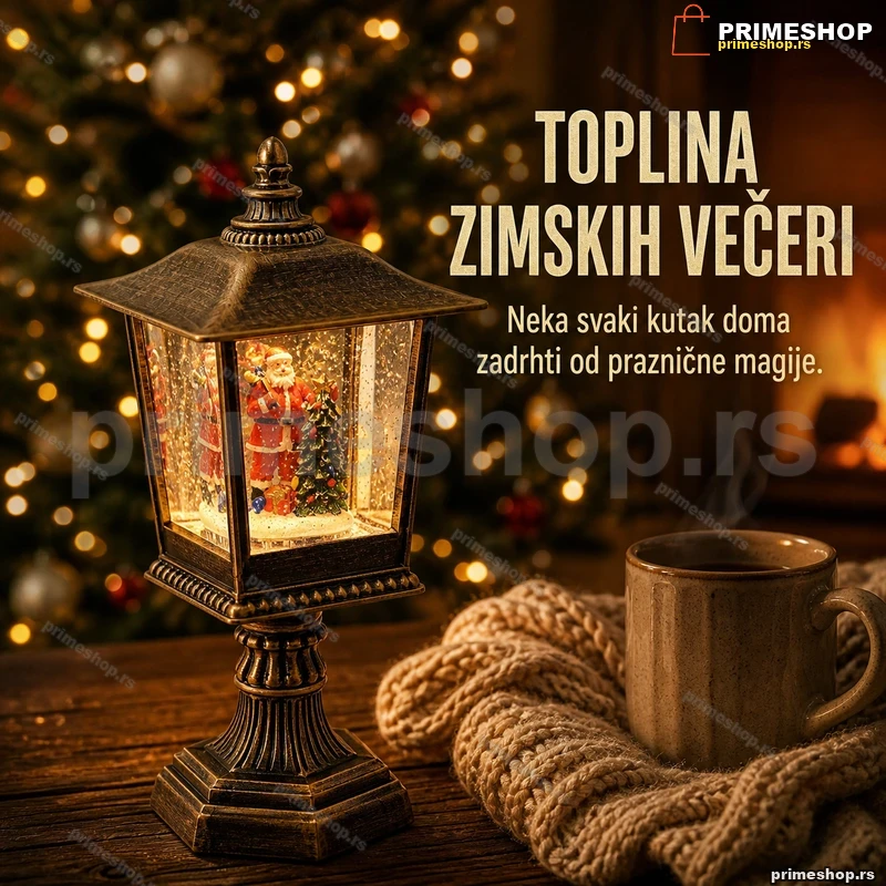 Dekorativna LED lanterna 31 cm — Deda Mraz i jelka u snegu Dekorativna LED lanterna 31 cm — Deda Mraz i jelka u snegu