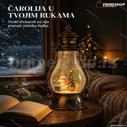 Novogodišnja lampa sa figurama, efektom snega i muzikom