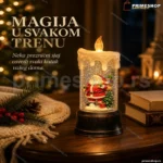 Dekorativna sveća sa snegom i Deda Mrazom — LED, 24 cm