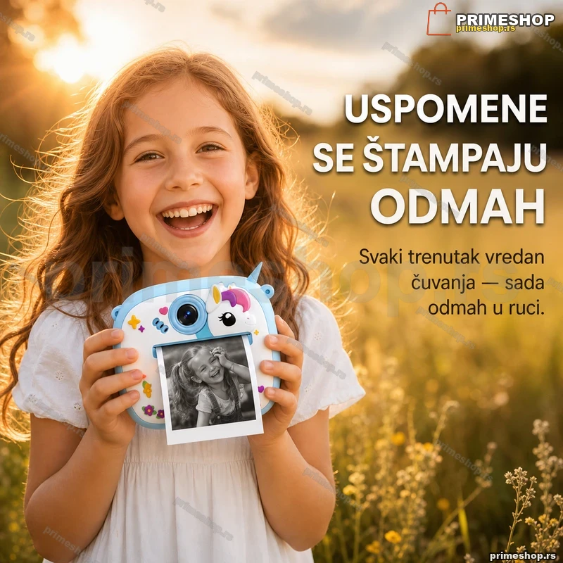 Termalni foto-štampač Jednorog za decu — plavi, bez mastila Termalni foto-štampač Jednorog za decu — plavi, bez mastila