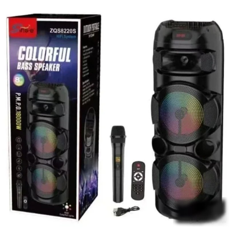 Bluetooth zvučnik ZQS-8220S 40 W sa mikrofonom i LED osvetljenjem ZQS-8220S karaoke zvučnik - prednja strana
