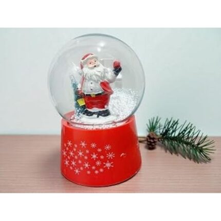 Snežna kugla sa Deda Mrazom, muzička, crvena osnova 21 cm